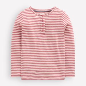 Long Sleeve Henley Top-Pink Stripe