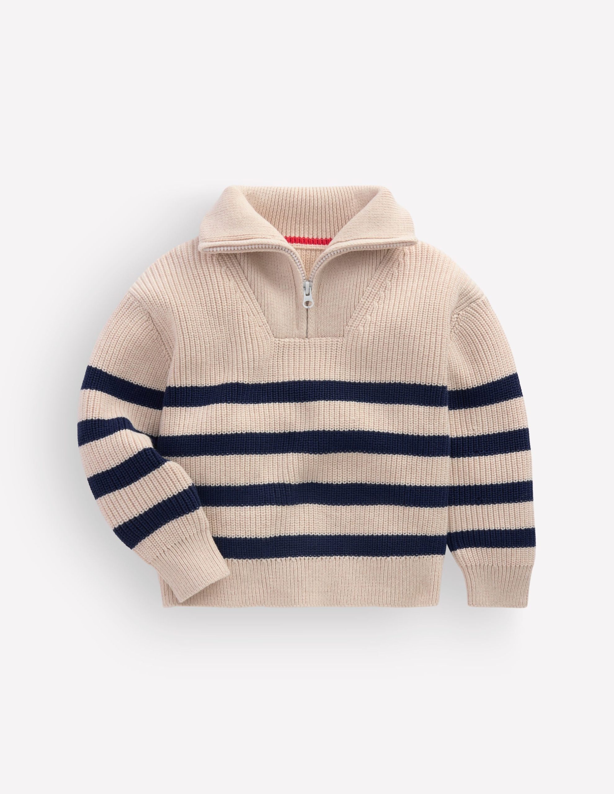 Zip Up Neck Sweater-Ecru Marl / Navy - Image 2