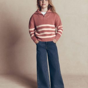 Zip Up Neck Sweater-Dusty Rose Marl