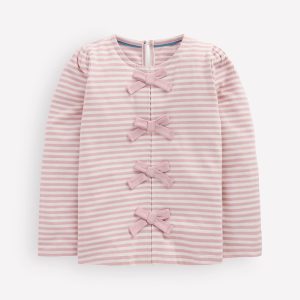 Rib Bow Trim Top-Pink Stripe