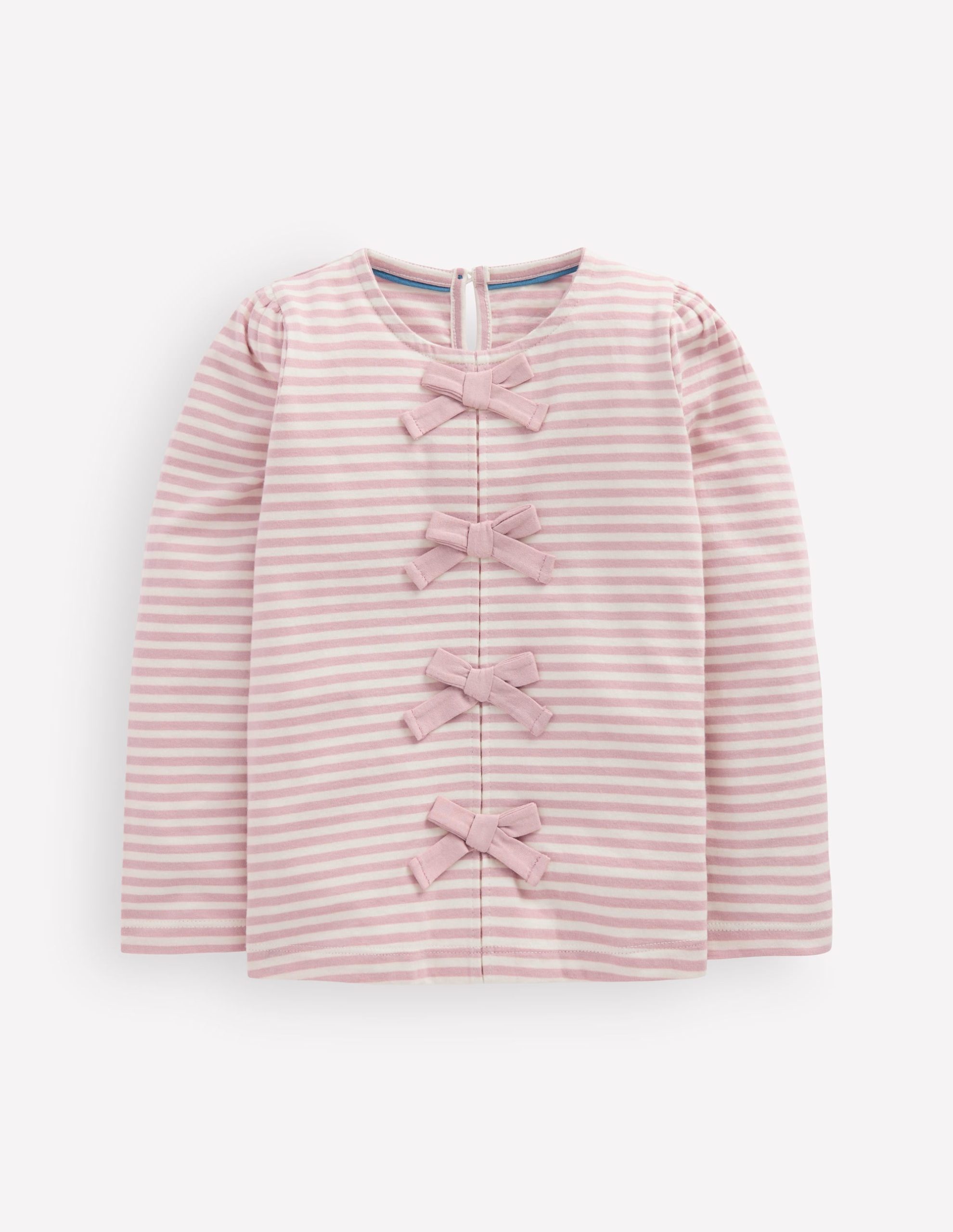 Rib Bow Trim Top-Pink Stripe