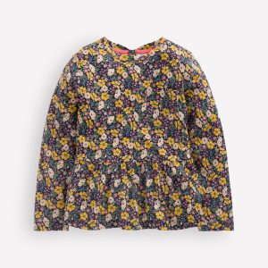 Long Sleeve Peplum Top-Navy Floral