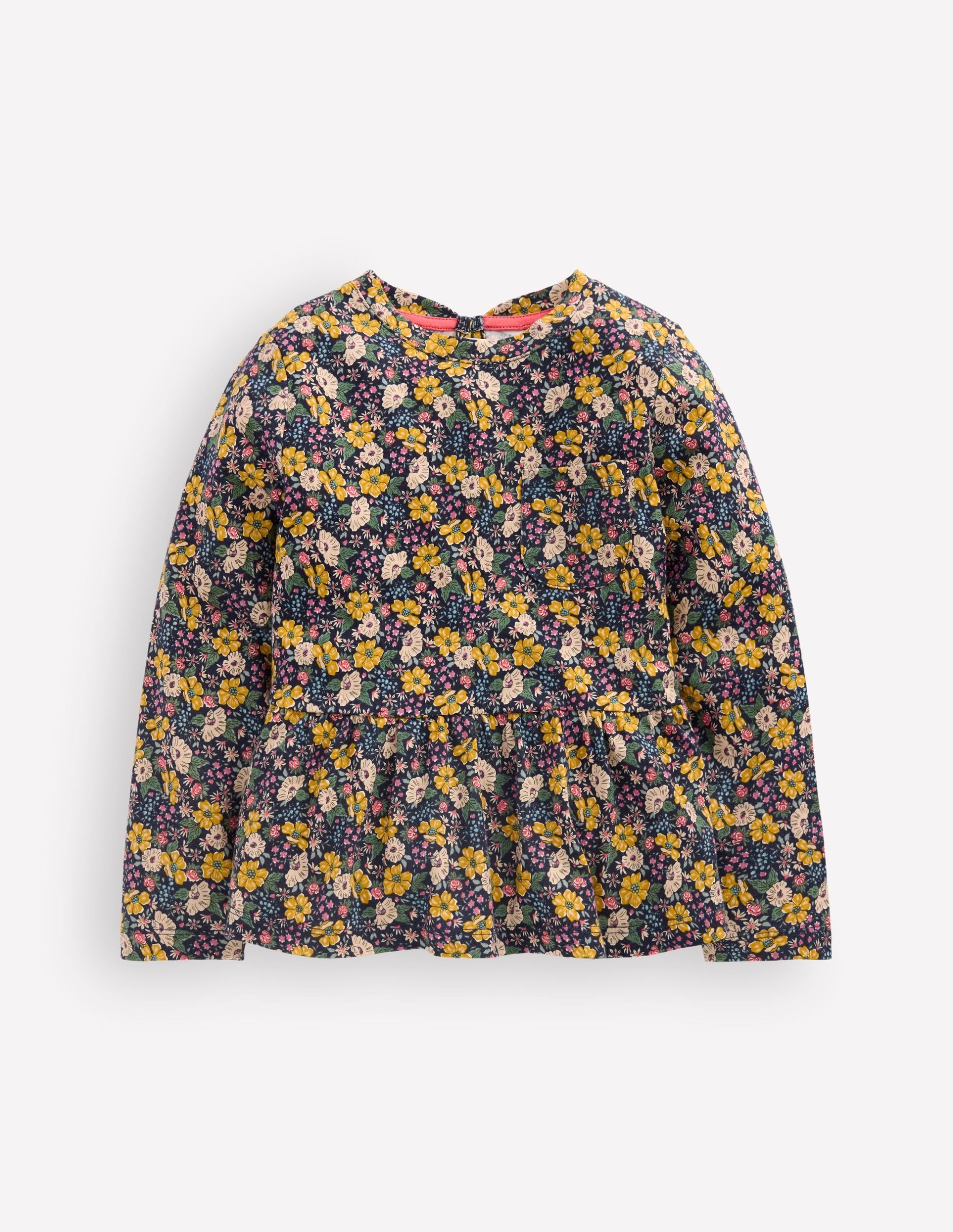 Long Sleeve Peplum Top-Navy Floral