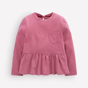 Long Sleeve Peplum Top-Pink Heather