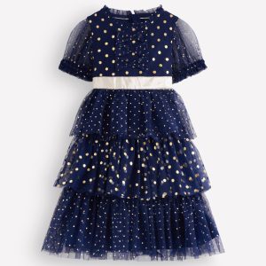 Metallic Tulle Party Dress-Blue Tulle