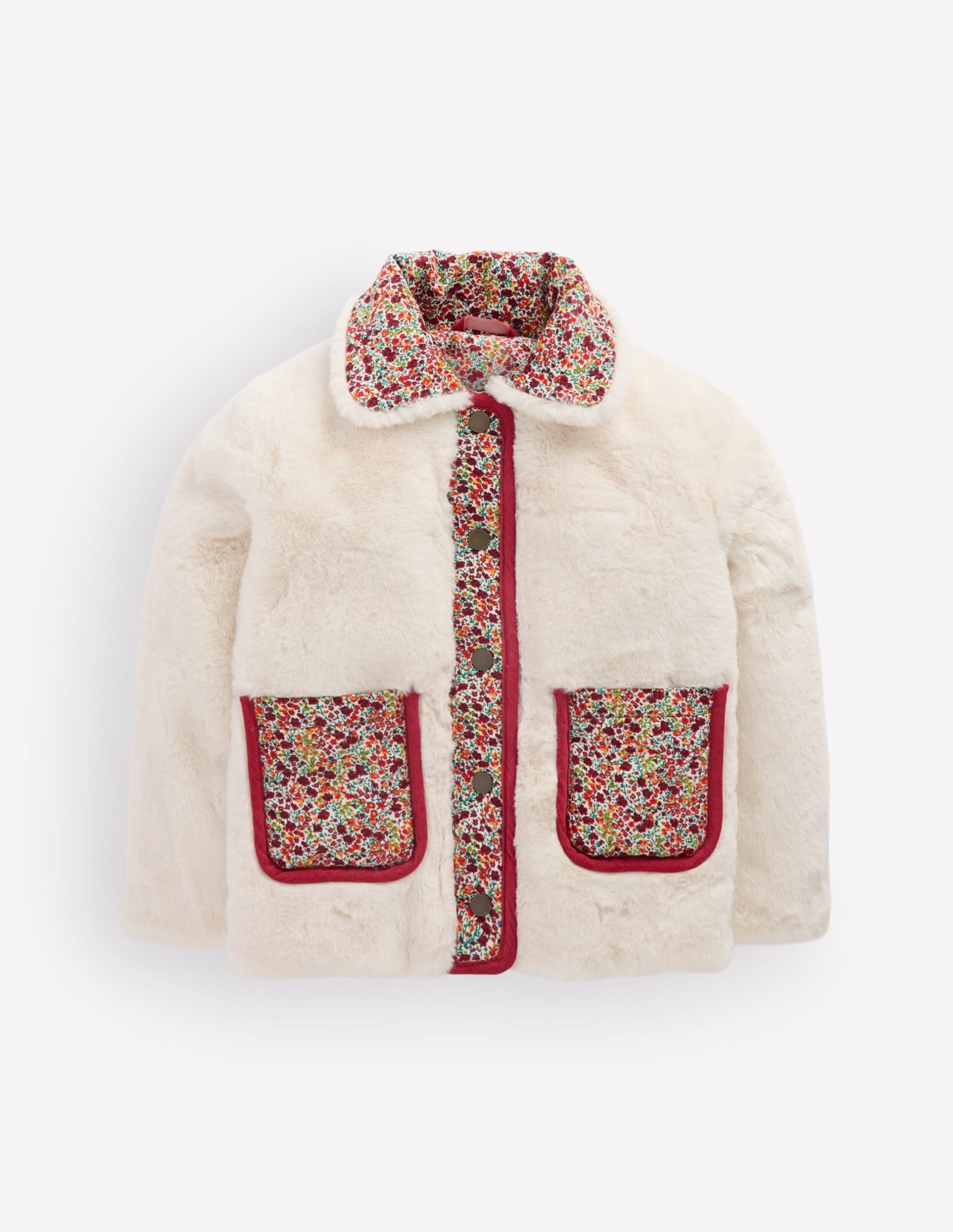 Faux Fur Jacket-Soft Ivory Ditsy Floral - Image 5
