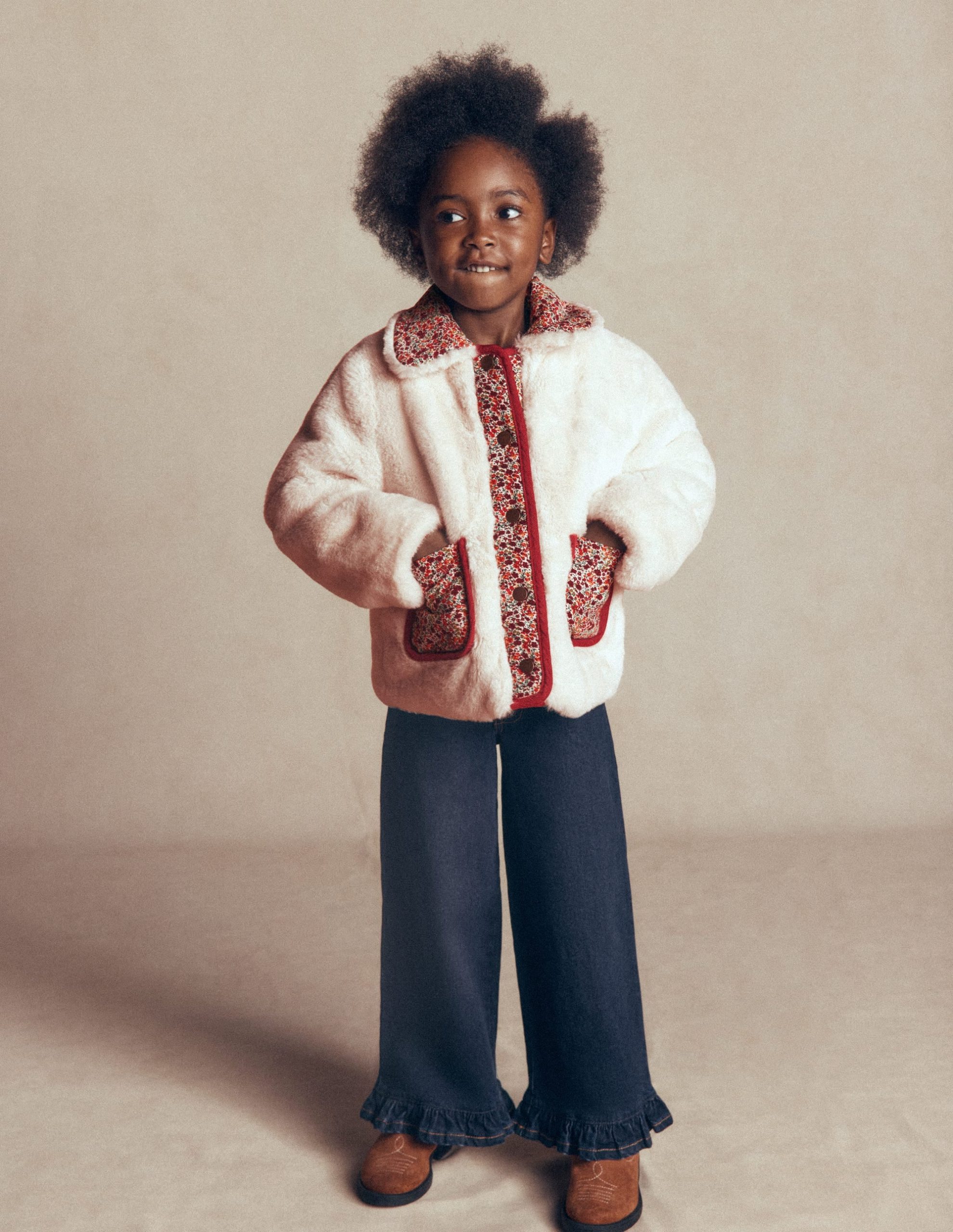 Faux Fur Jacket-Soft Ivory Ditsy Floral - Image 2