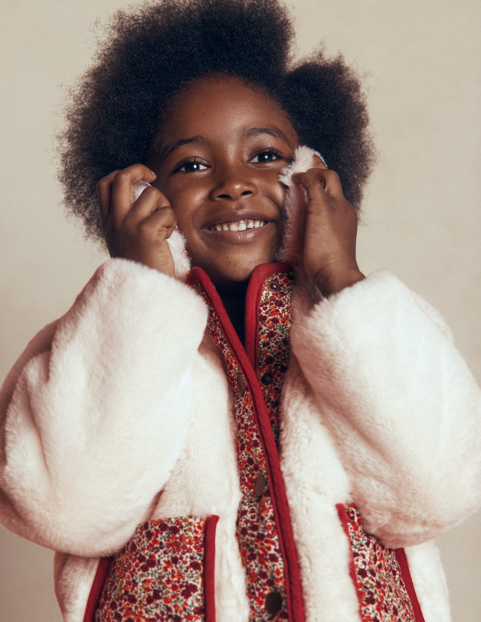 Faux Fur Jacket-Soft Ivory Ditsy Floral - Image 4