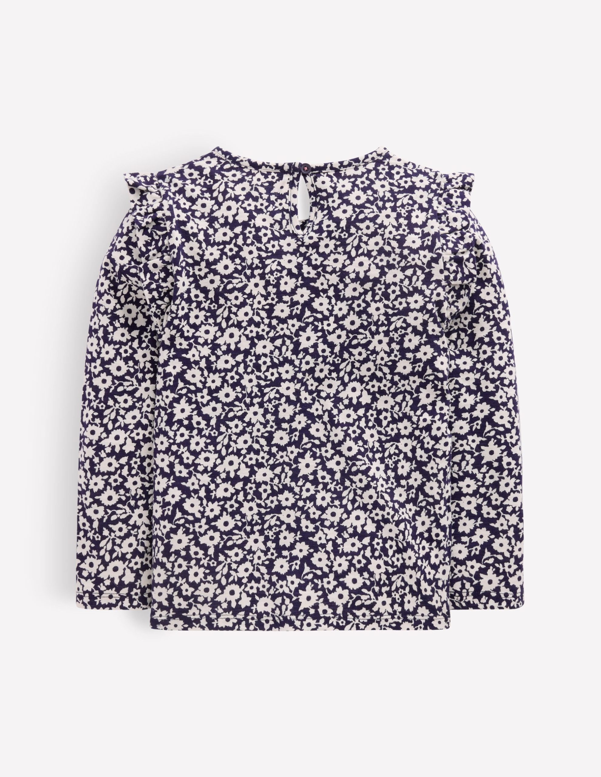 Frill Sleeve Slub Top-Navy Floral - Image 2
