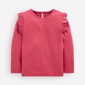 Frill Sleeve Slub Top-Holly Berry