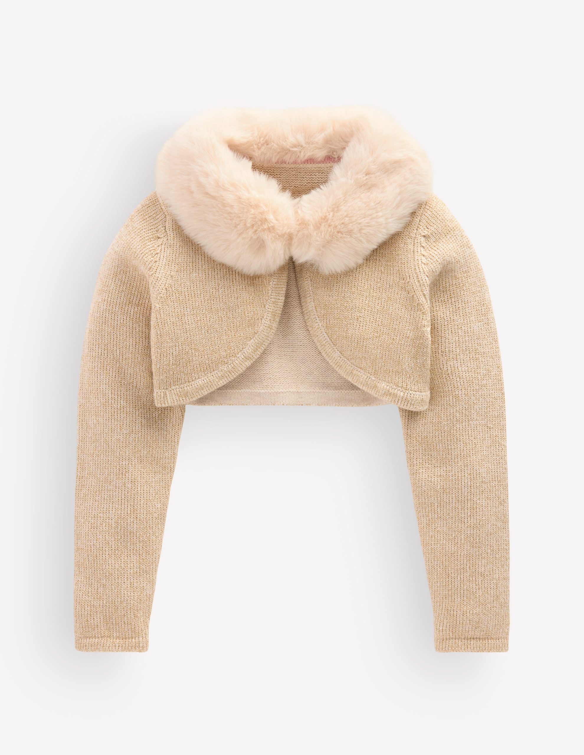 Faux Fur Trim Cropped Cardigan-Gold Spakle