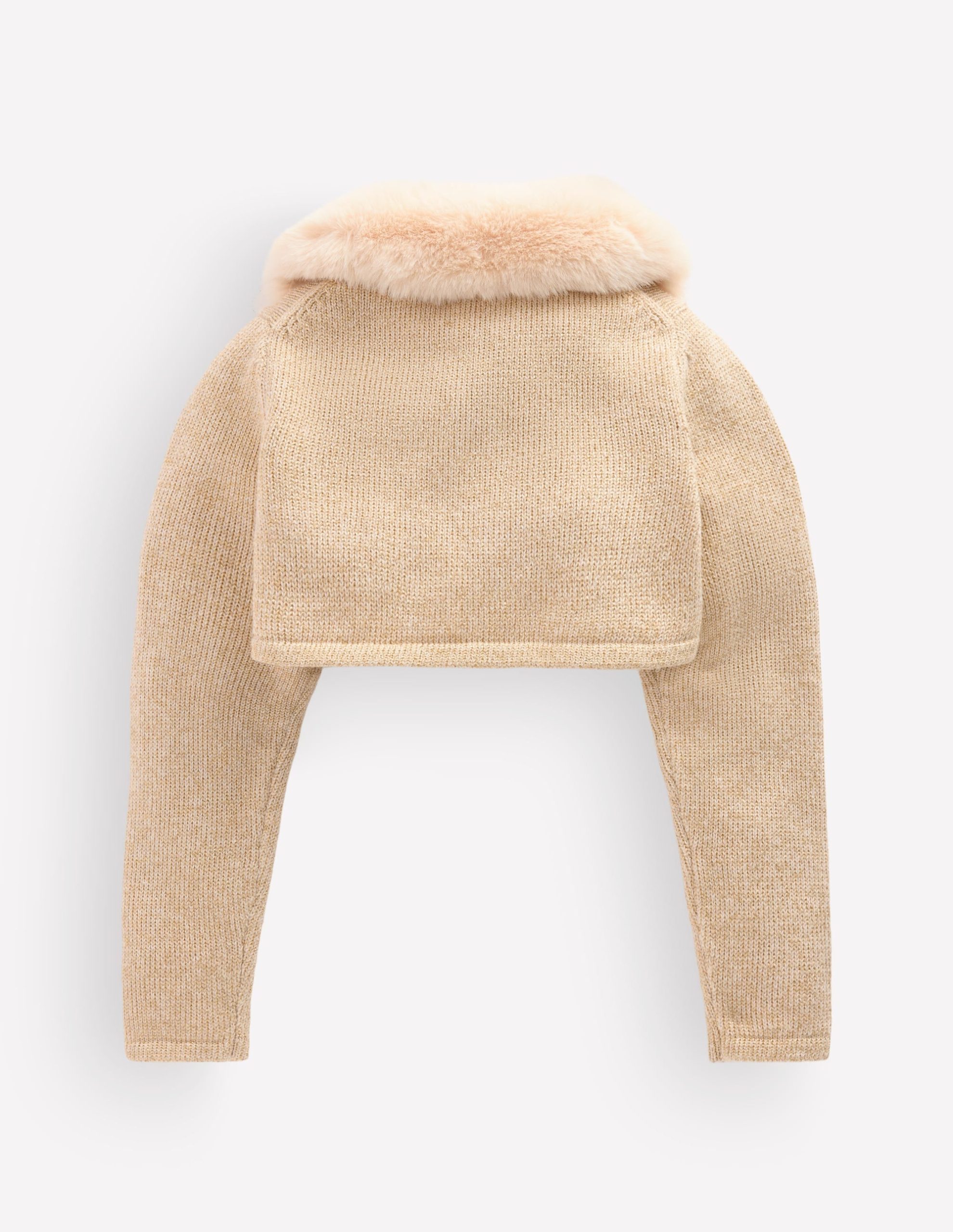 Faux Fur Trim Cropped Cardigan-Gold Spakle - Image 2