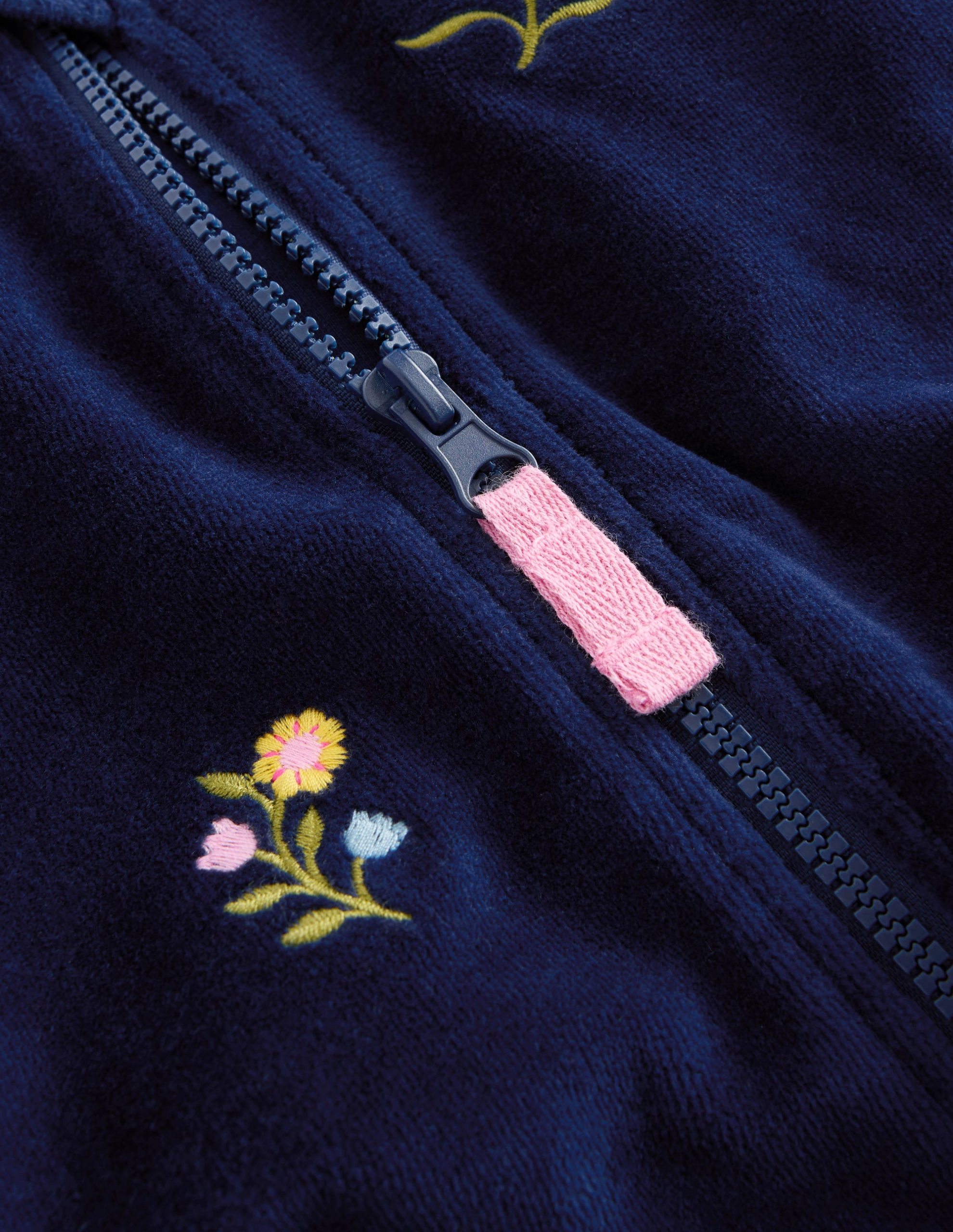Velour Cosy Zip-through-Navy Floral Embroidery - Image 3