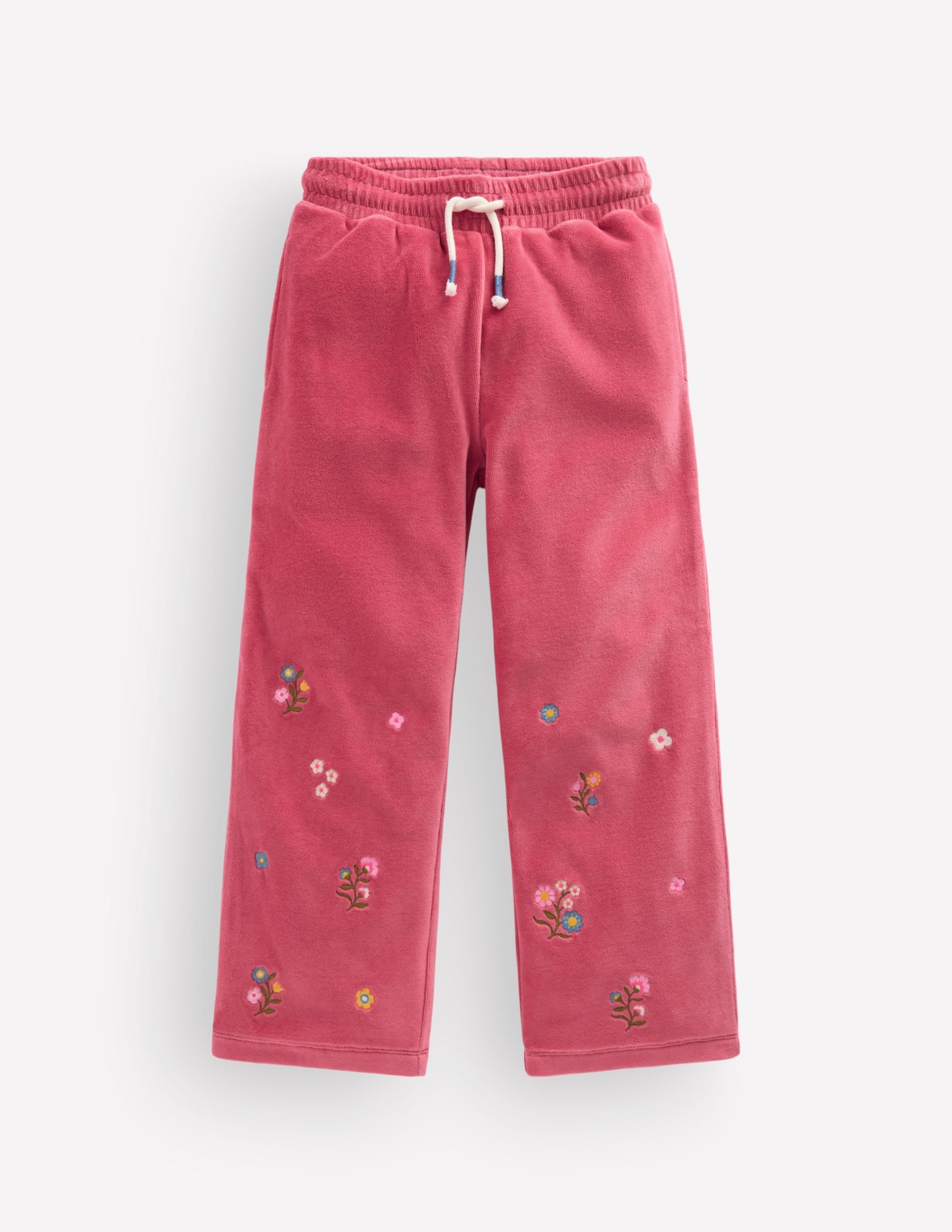 Velour Wide Leg Sweatpants-Pink Embroidery