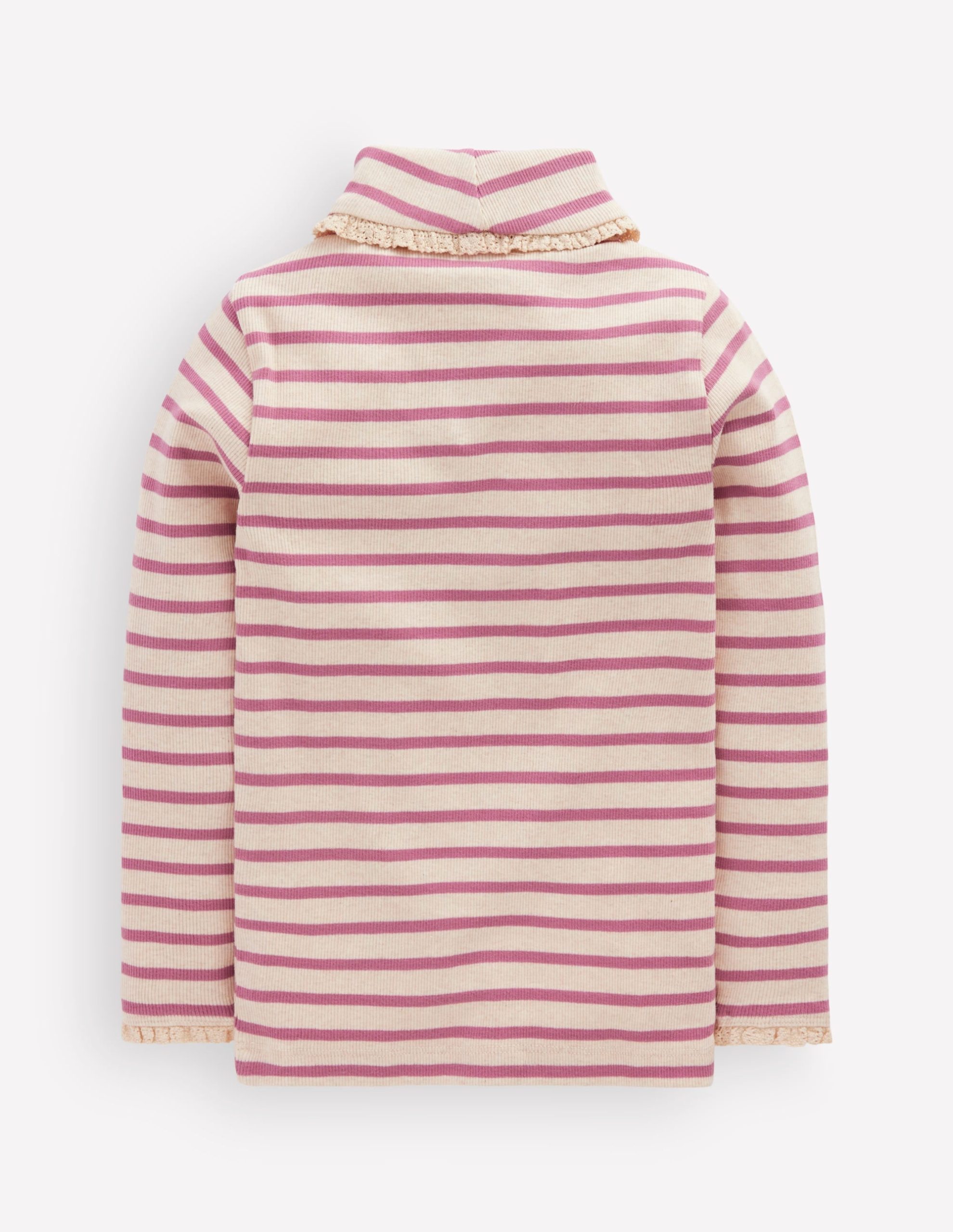 Lace Trim Roll Neck Top-Ivory/Pink Stripe - Image 2