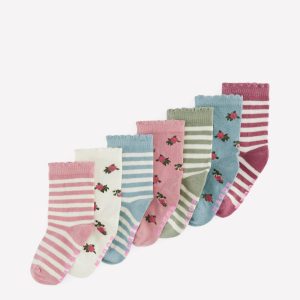 7-Pack Baby Socks-Floral Stripe
