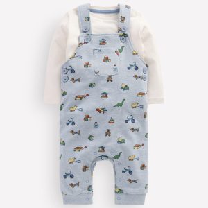 Jersey Overalls Set-Blue Marl Playroom Print