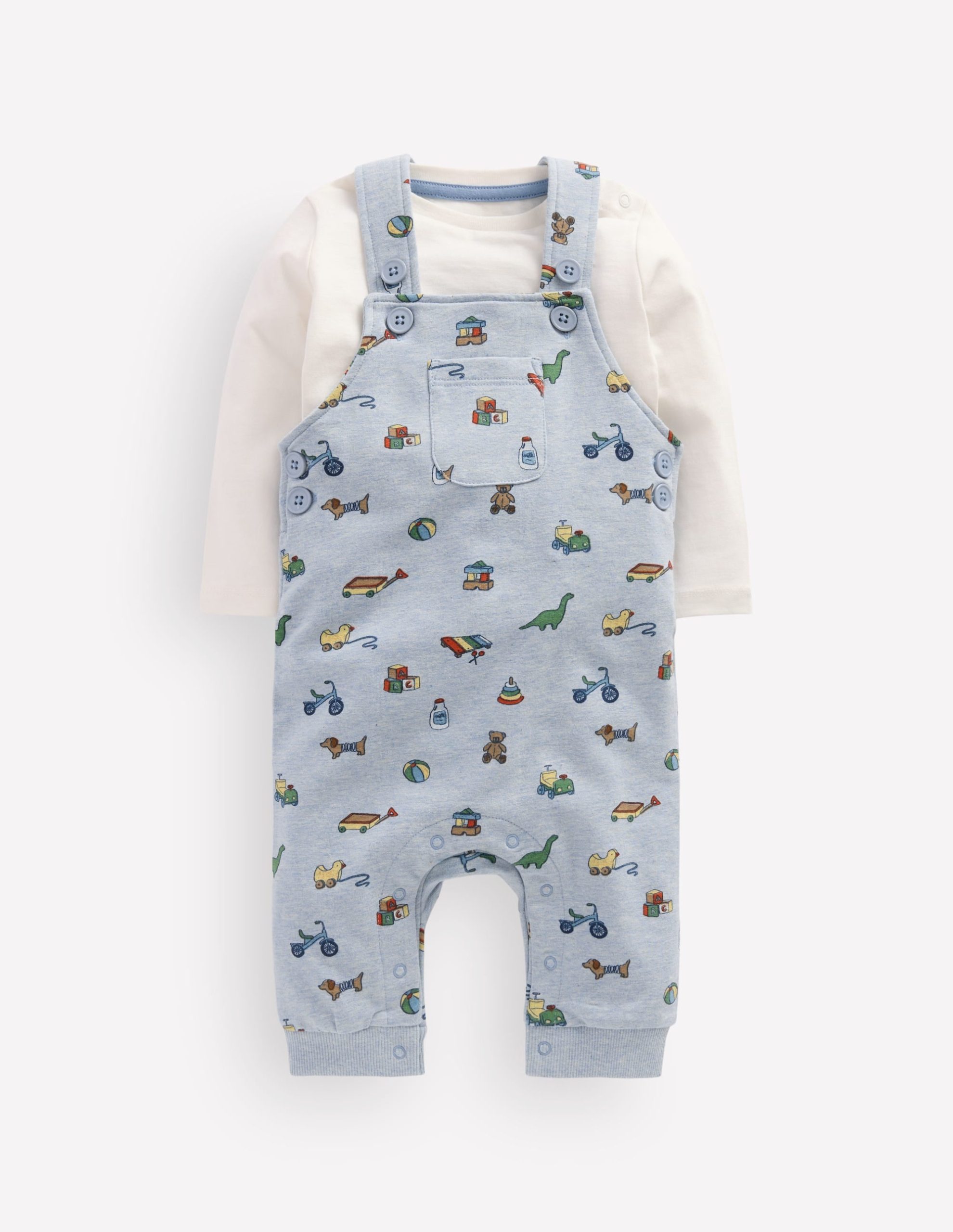 Jersey Overalls Set-Blue Marl Playroom Print