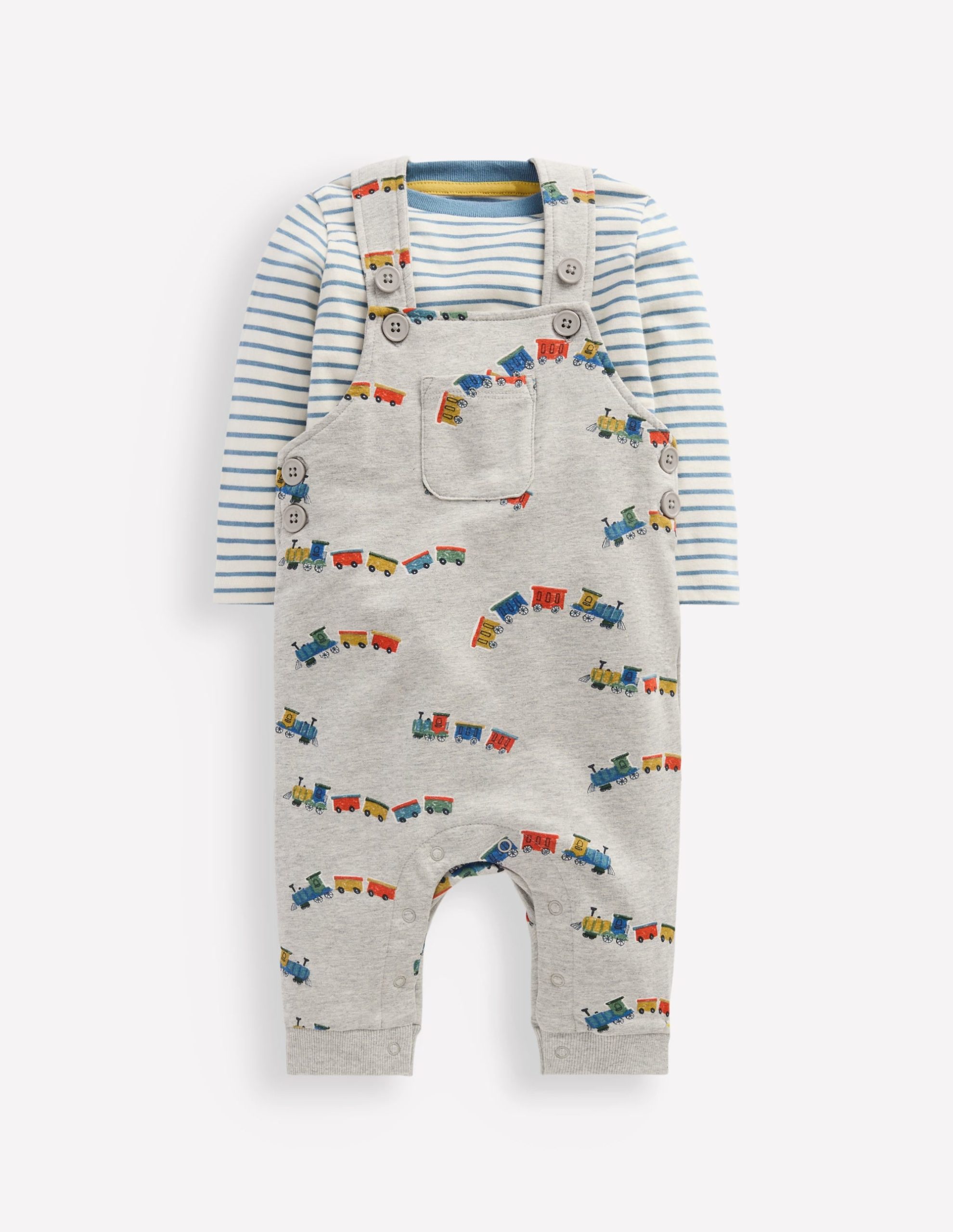 Jersey Overalls Set-Grey Marl Trains