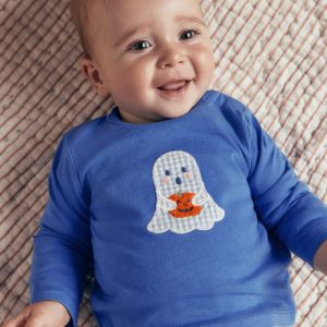 Long Sleeve Appliqué T-Shirt-Bluejay Ghost