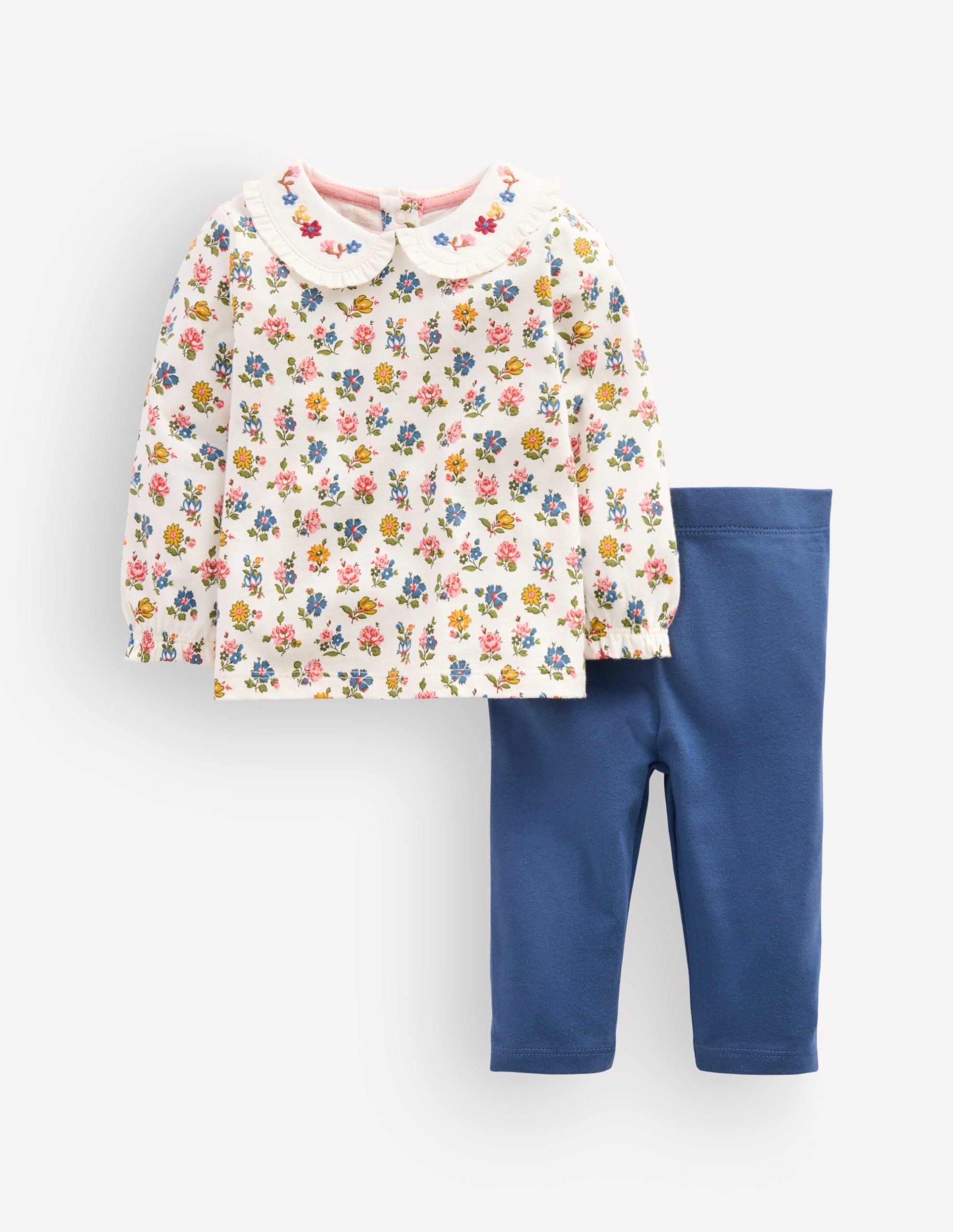 Collared Jersey Set-Blue Ditsy Floral