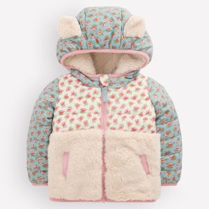 Mixed Borg Jacket-Blue Hotchpotch Floral