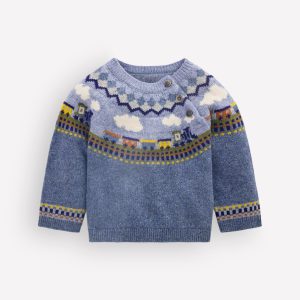 Fair isle Sweater-Glacier Blue Marl Train