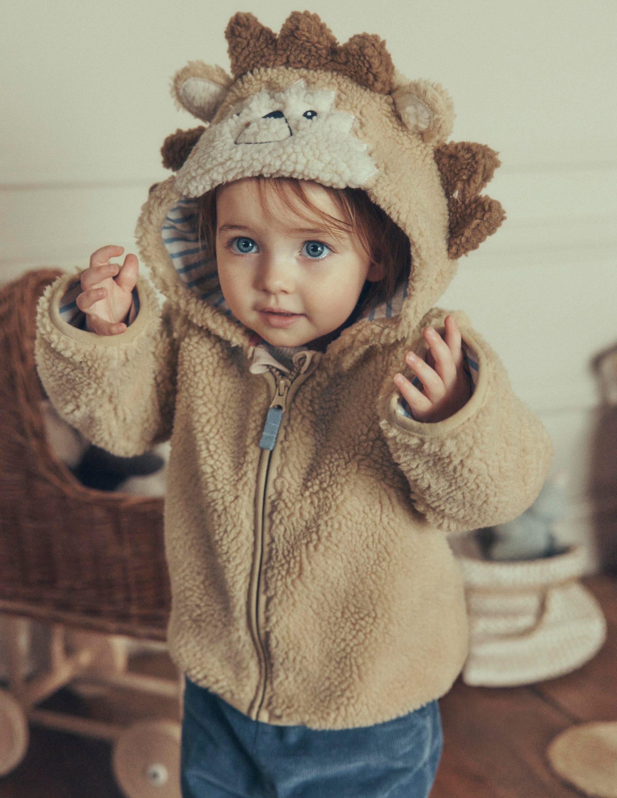 Novelty Cosy Borg Jacket-Brown Hedgehog