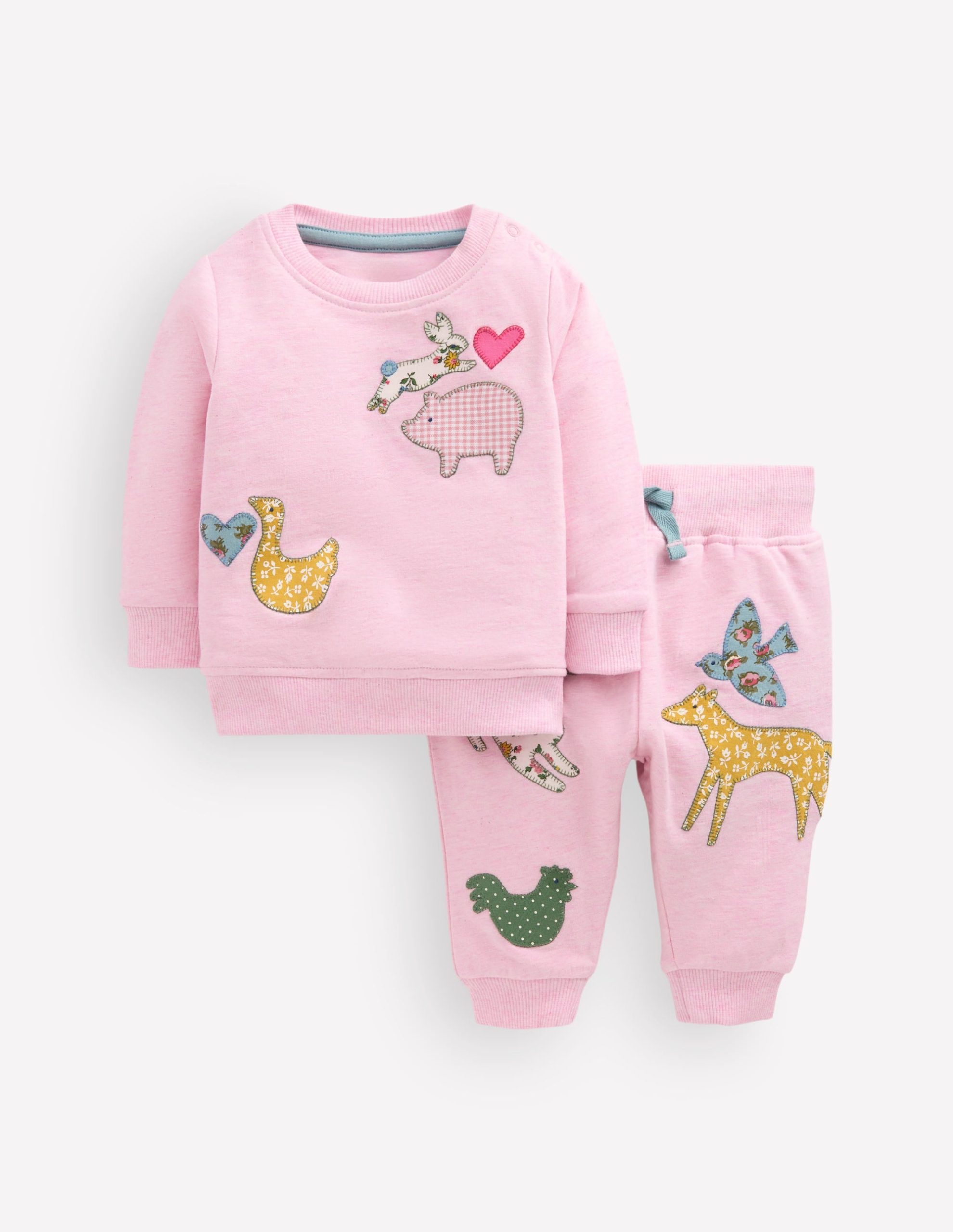 Appliqué Sweatshirt Set-Pale Pink Farm