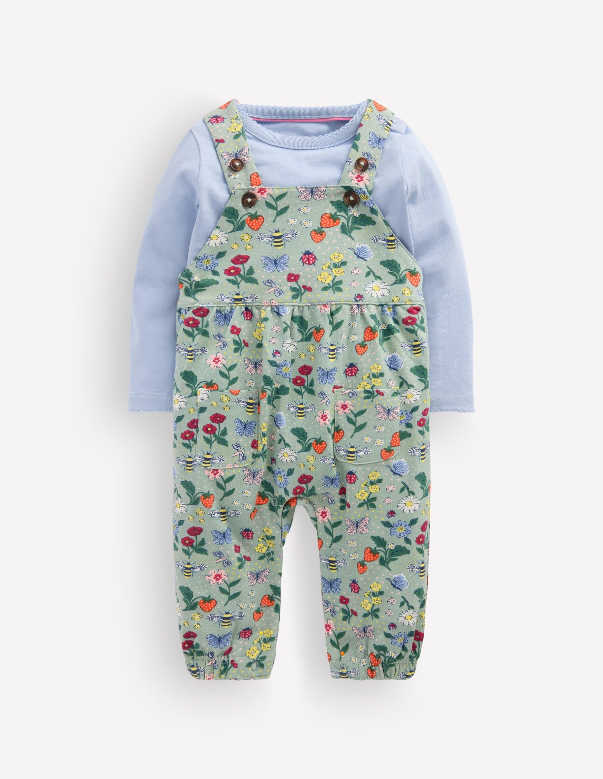 Jersey Overalls Set-Green Bee Garden