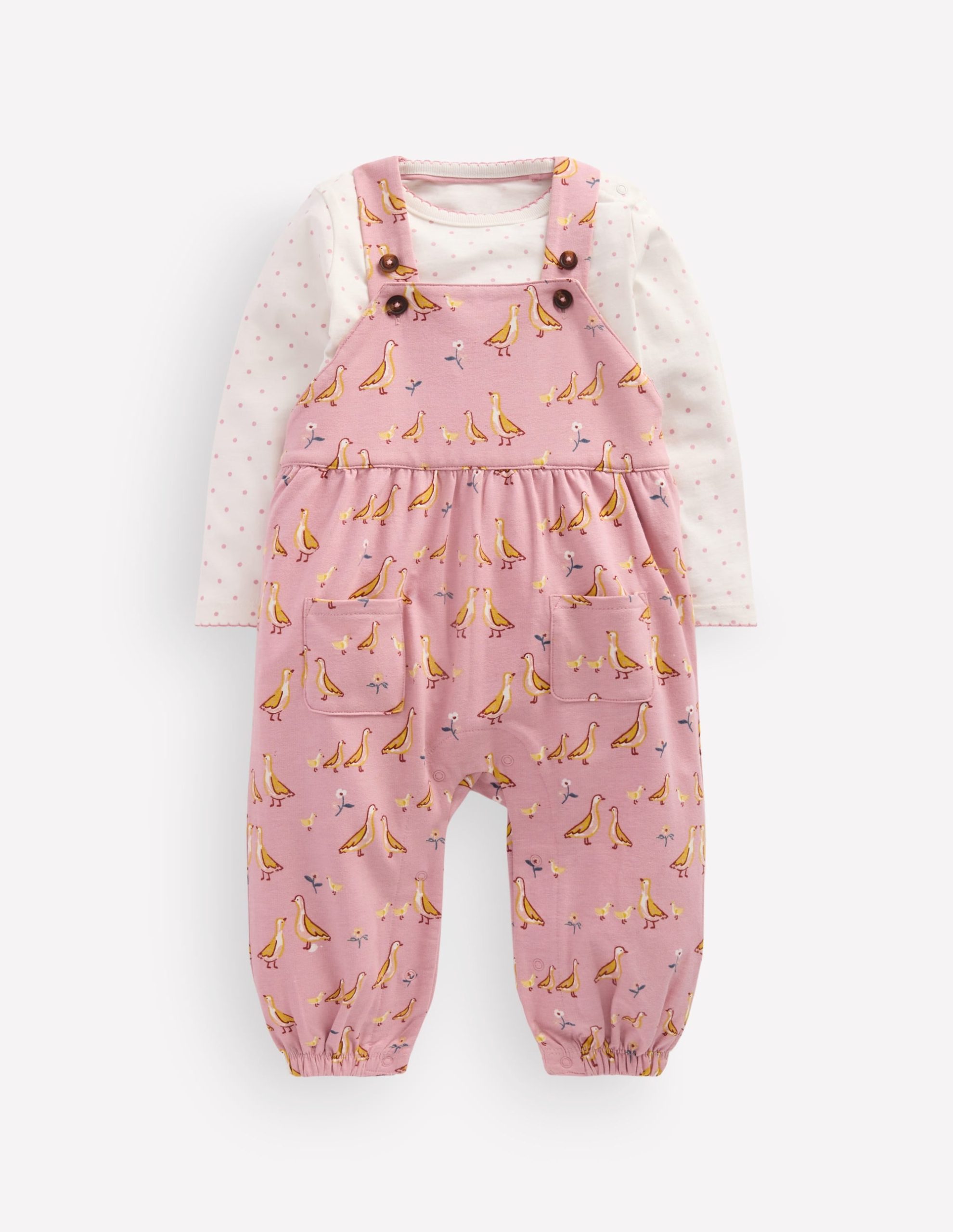 Jersey Overalls Set-Pink Ducks