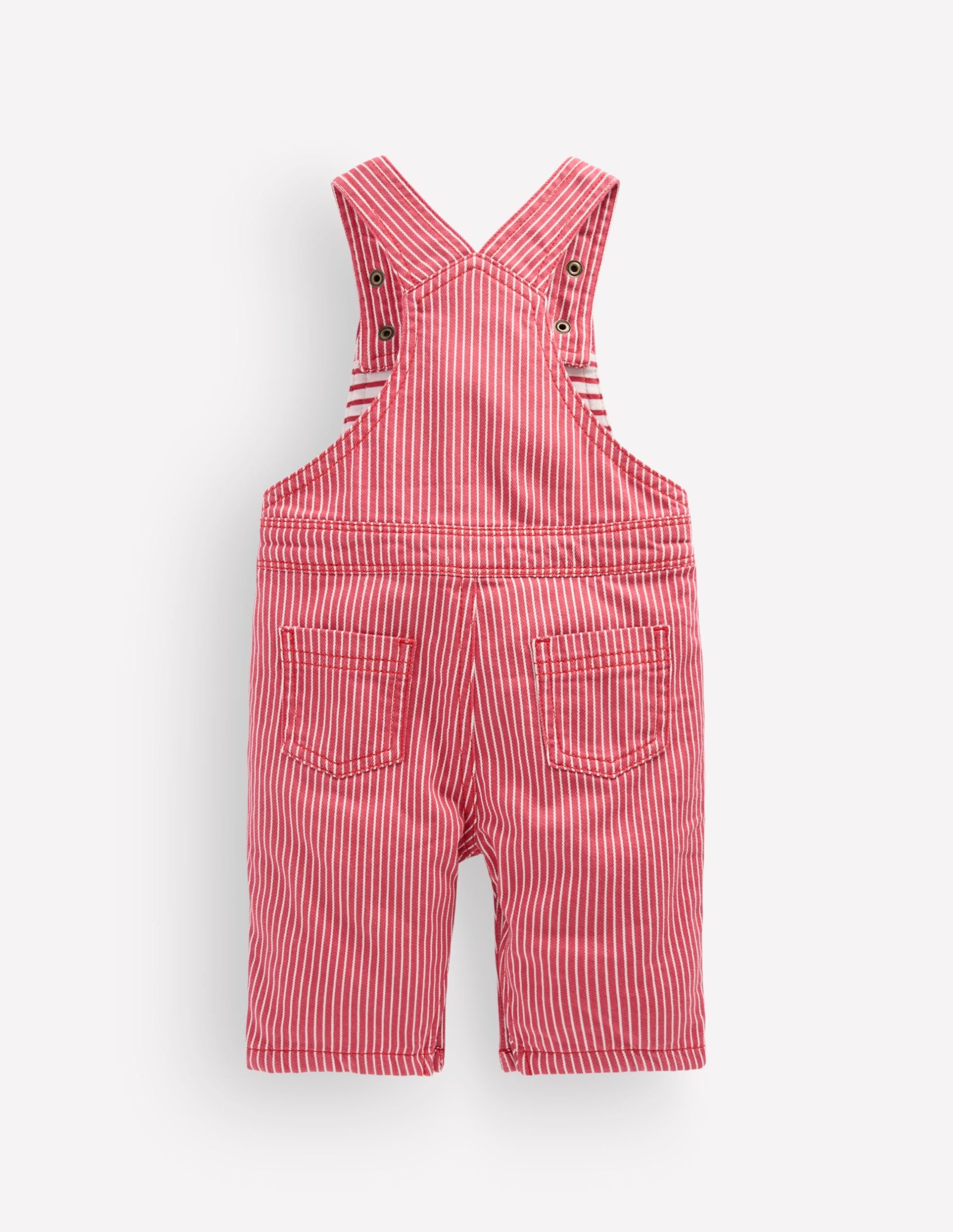 Woven Dungarees-Holly Berry Ticking Stripe - Image 2