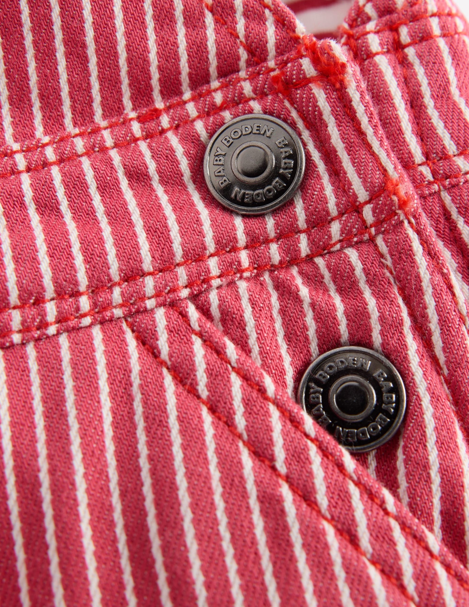 Woven Dungarees-Holly Berry Ticking Stripe - Image 3