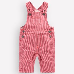 Woven Dungarees-Holly Berry Ticking Stripe