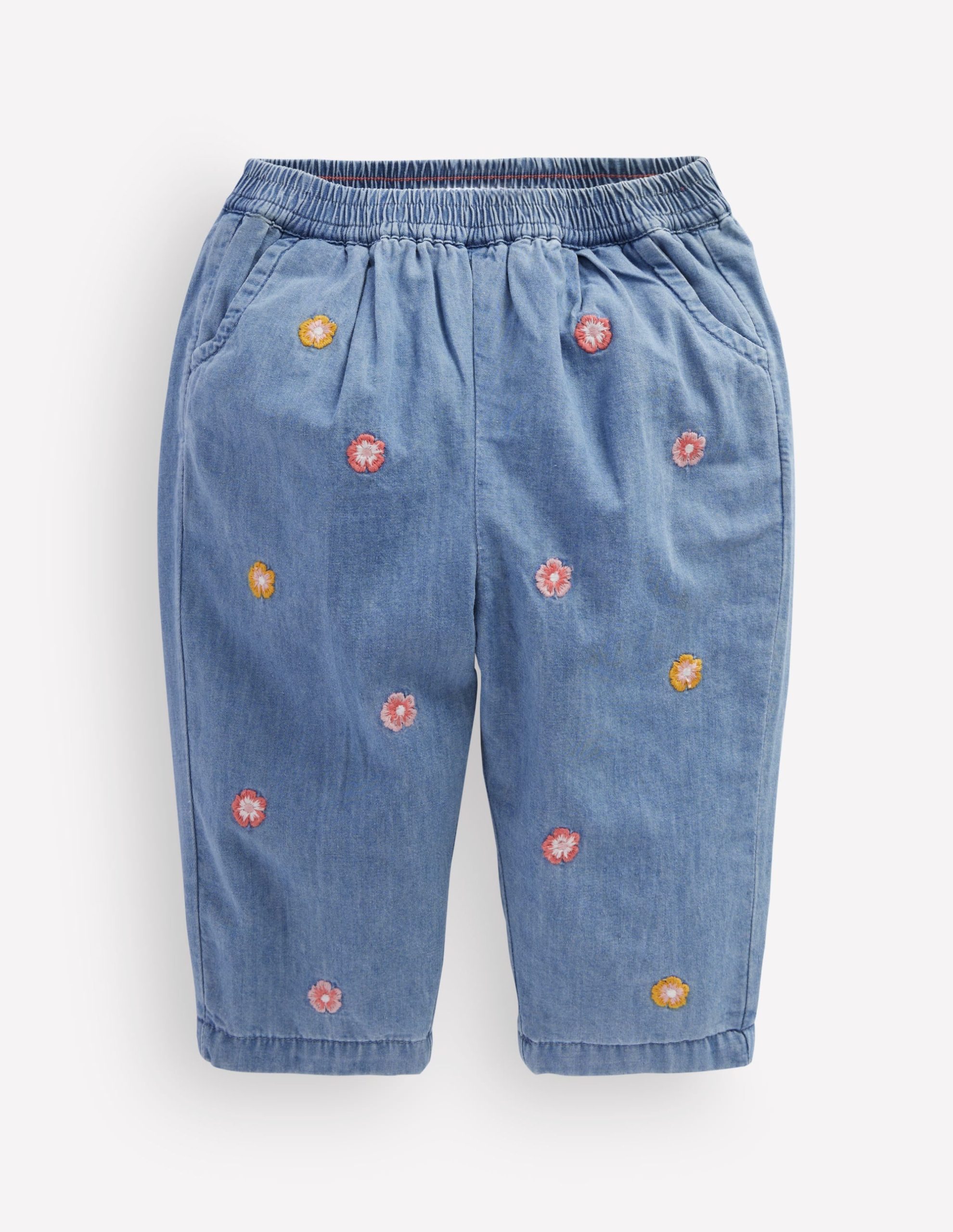 Embroidered Chambray Pants-Embroidered Chambray
