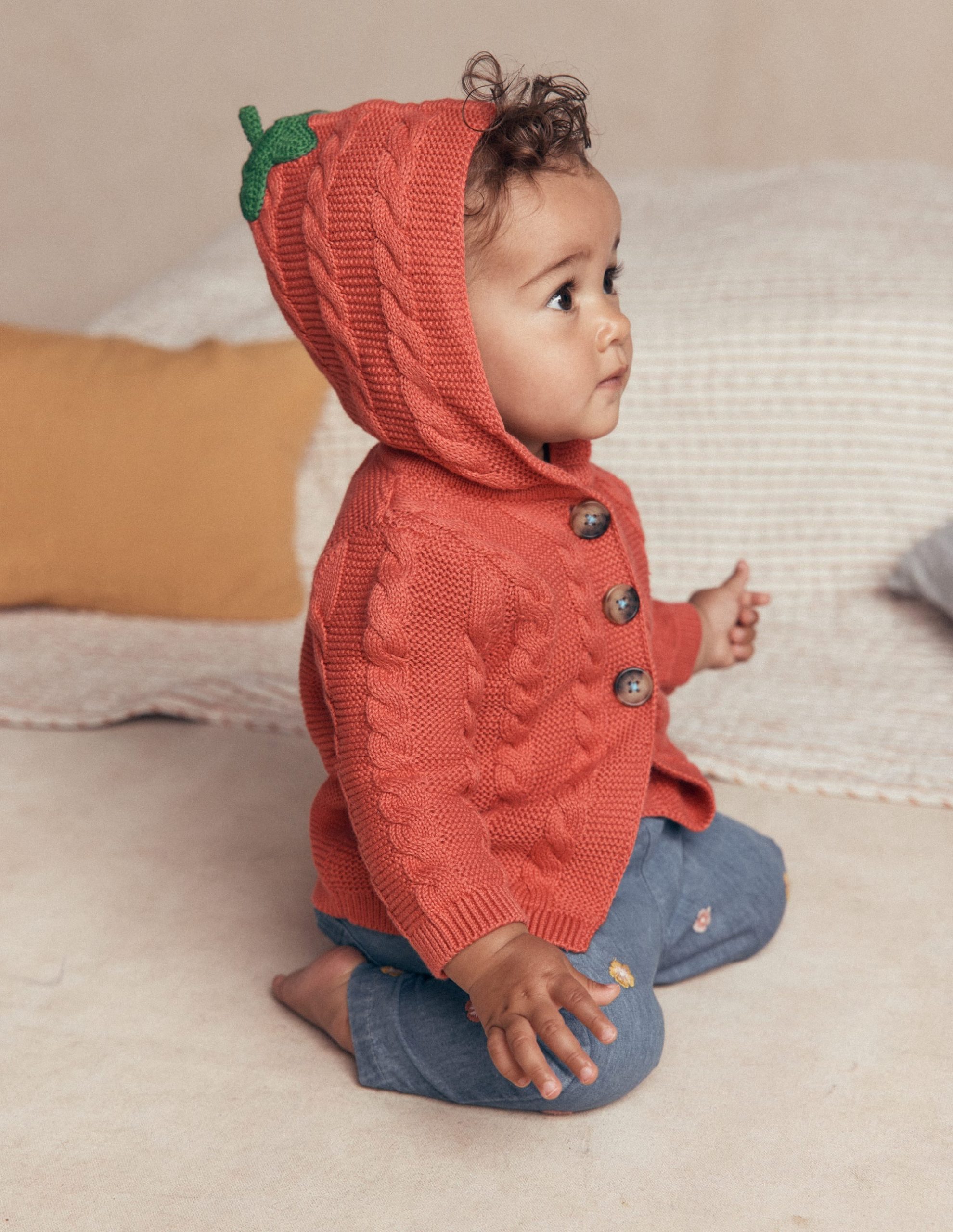 Novelty Cotton Knitted Jacket-Terracotta Clay Pumpkin - Image 5