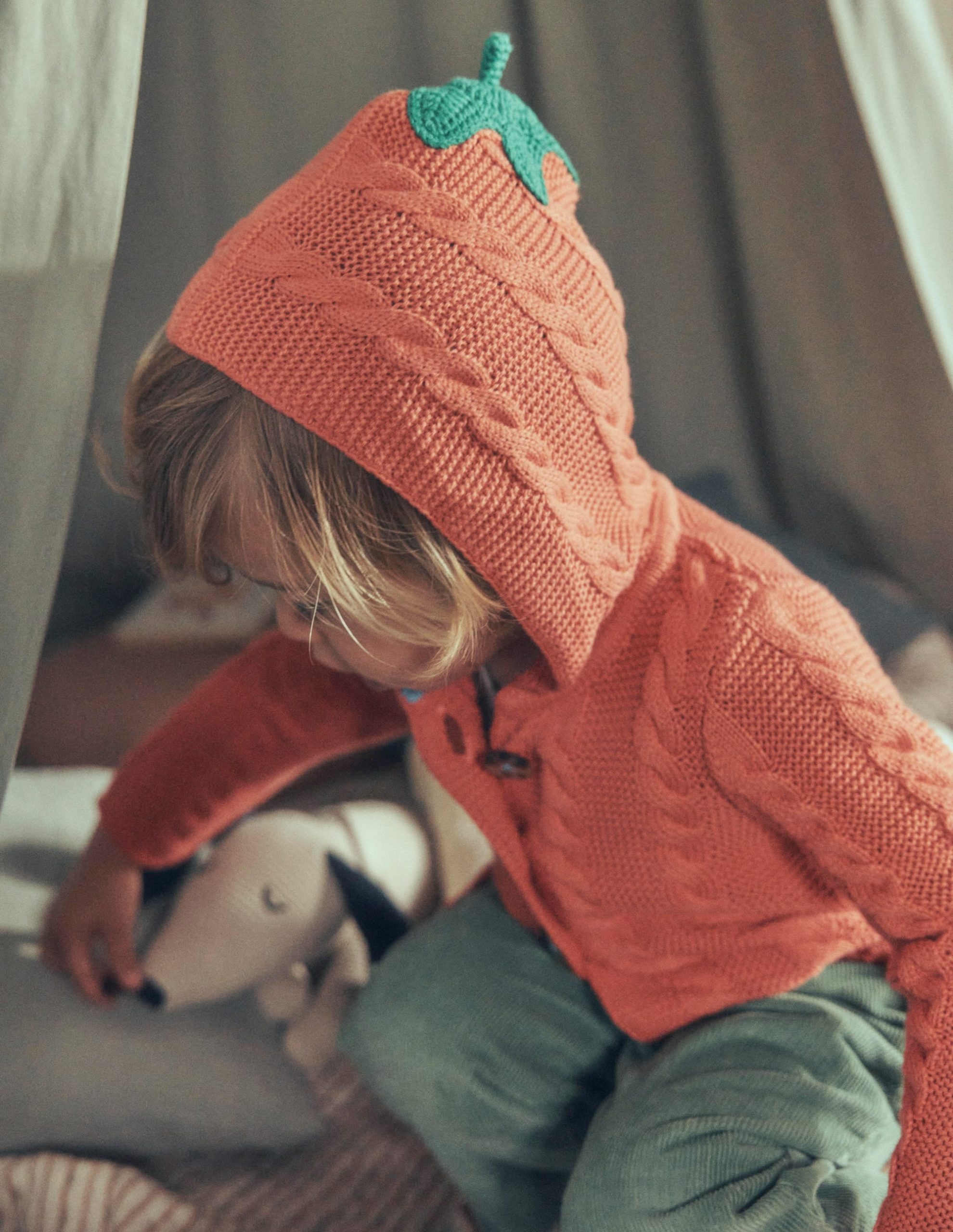 Novelty Cotton Knitted Jacket-Terracotta Clay Pumpkin - Image 2