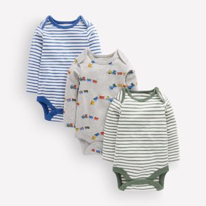 3-pack Cotton Bodies-Grey Marl Trains