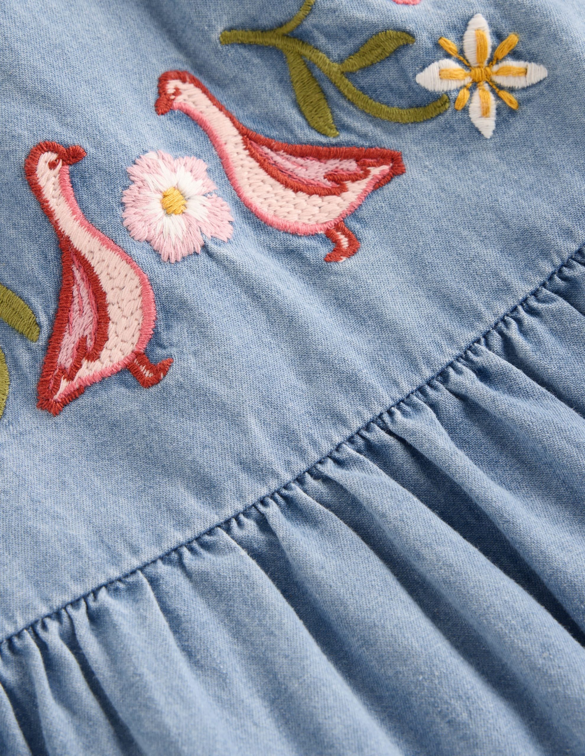 Embroidered Pinny Dress Set-Embroidered Chambray - Image 3
