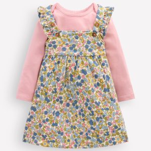 Jersey Pinny Dress Set-Blue Multi Ditsy Floral