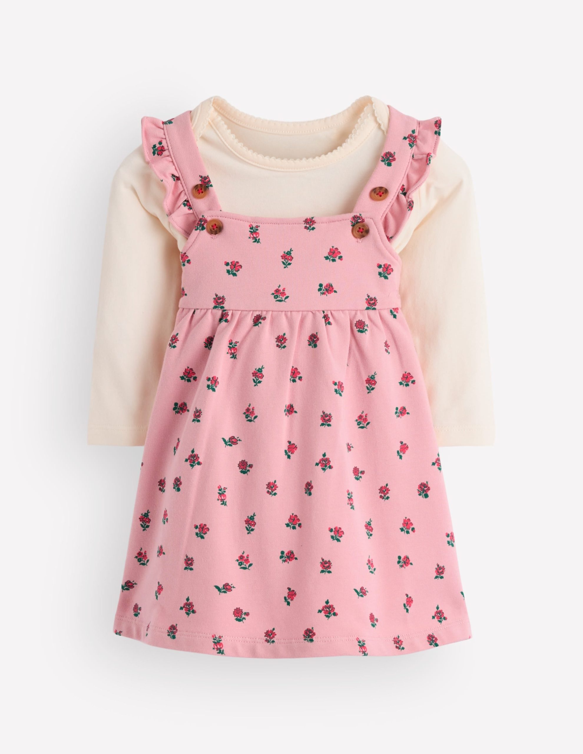Jersey Pinny Dress Set-Pink Ditsy Vintage Roses