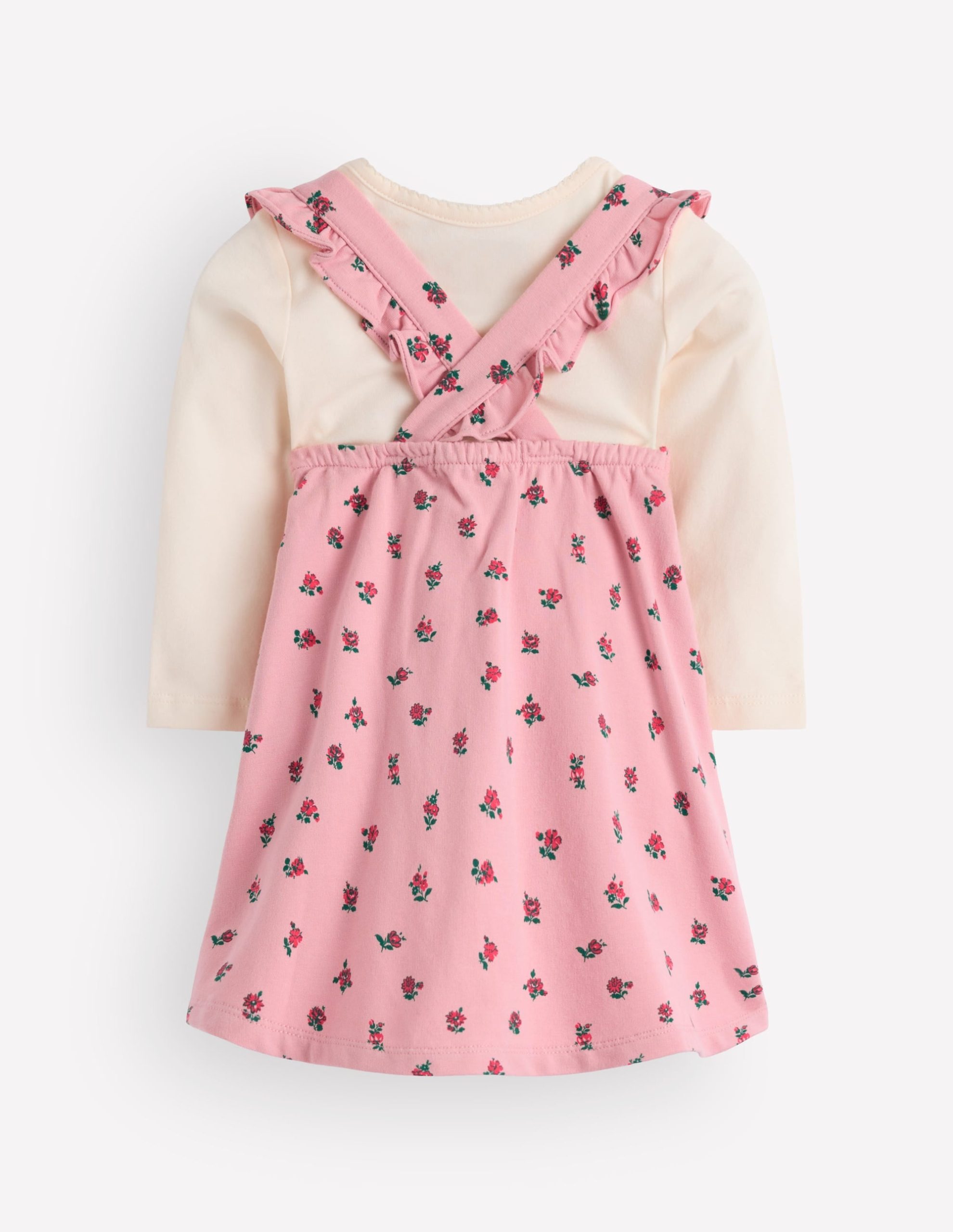 Jersey Pinny Dress Set-Pink Ditsy Vintage Roses - Image 2