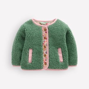 Cosy Borg Button-Down Jacket-Larch Green Floral