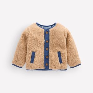 Cosy Borg Button-Down Jacket-Brown/Blue