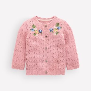 Embroidered Cotton Cardigan-Vintage Pink Mini Embroidered