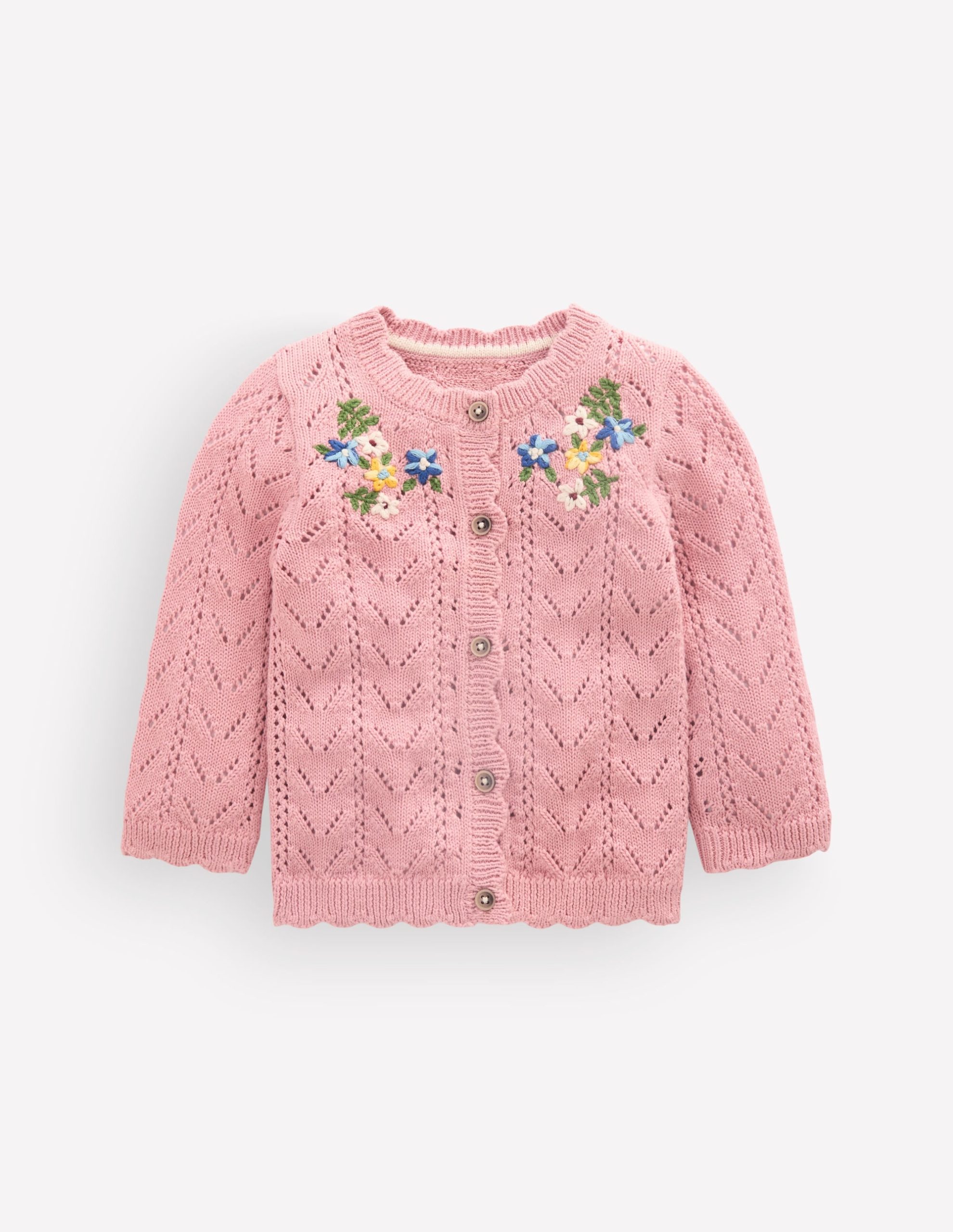 Embroidered Cotton Cardigan-Vintage Pink Mini Embroidered