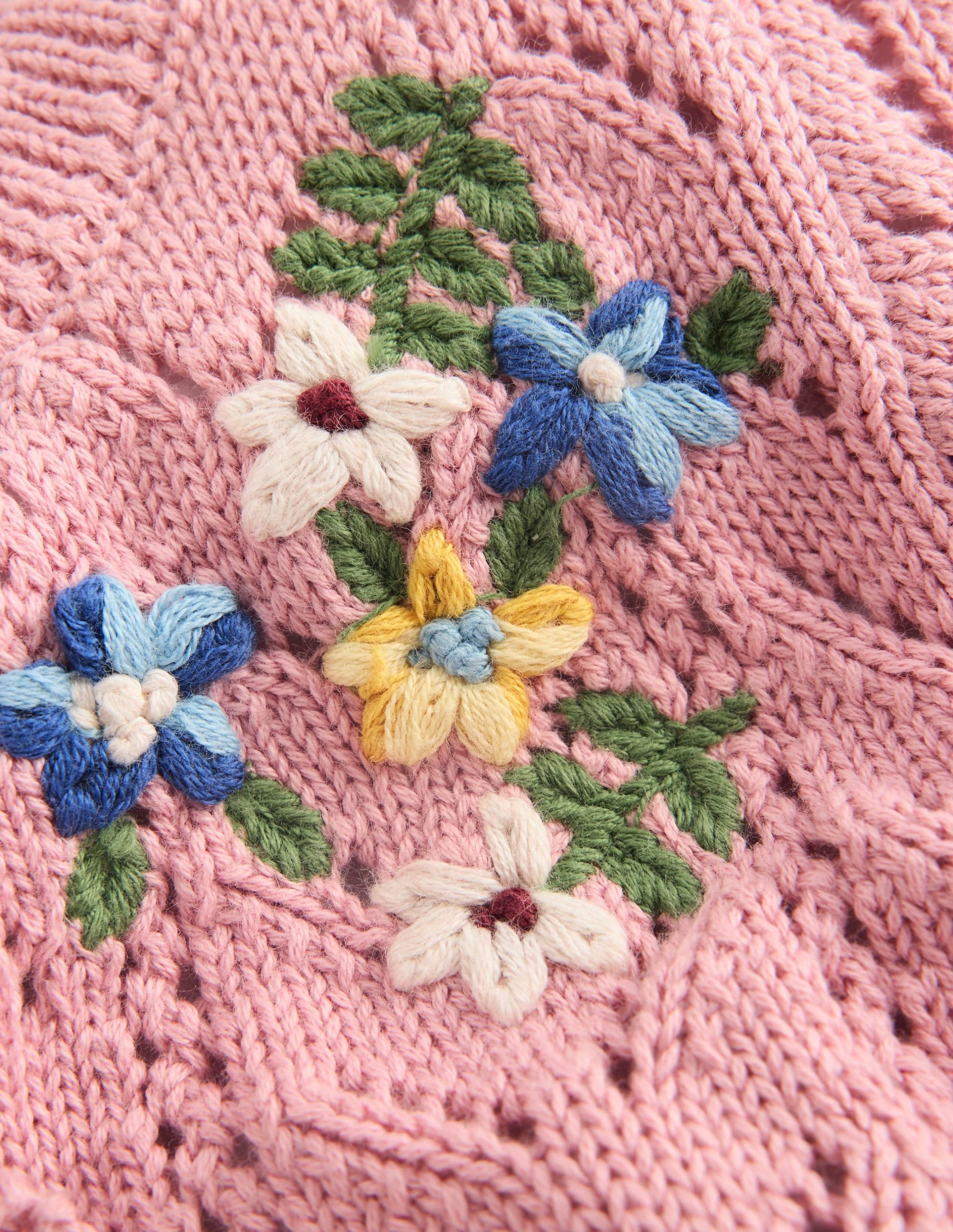 Embroidered Cotton Cardigan-Vintage Pink Mini Embroidered - Image 3