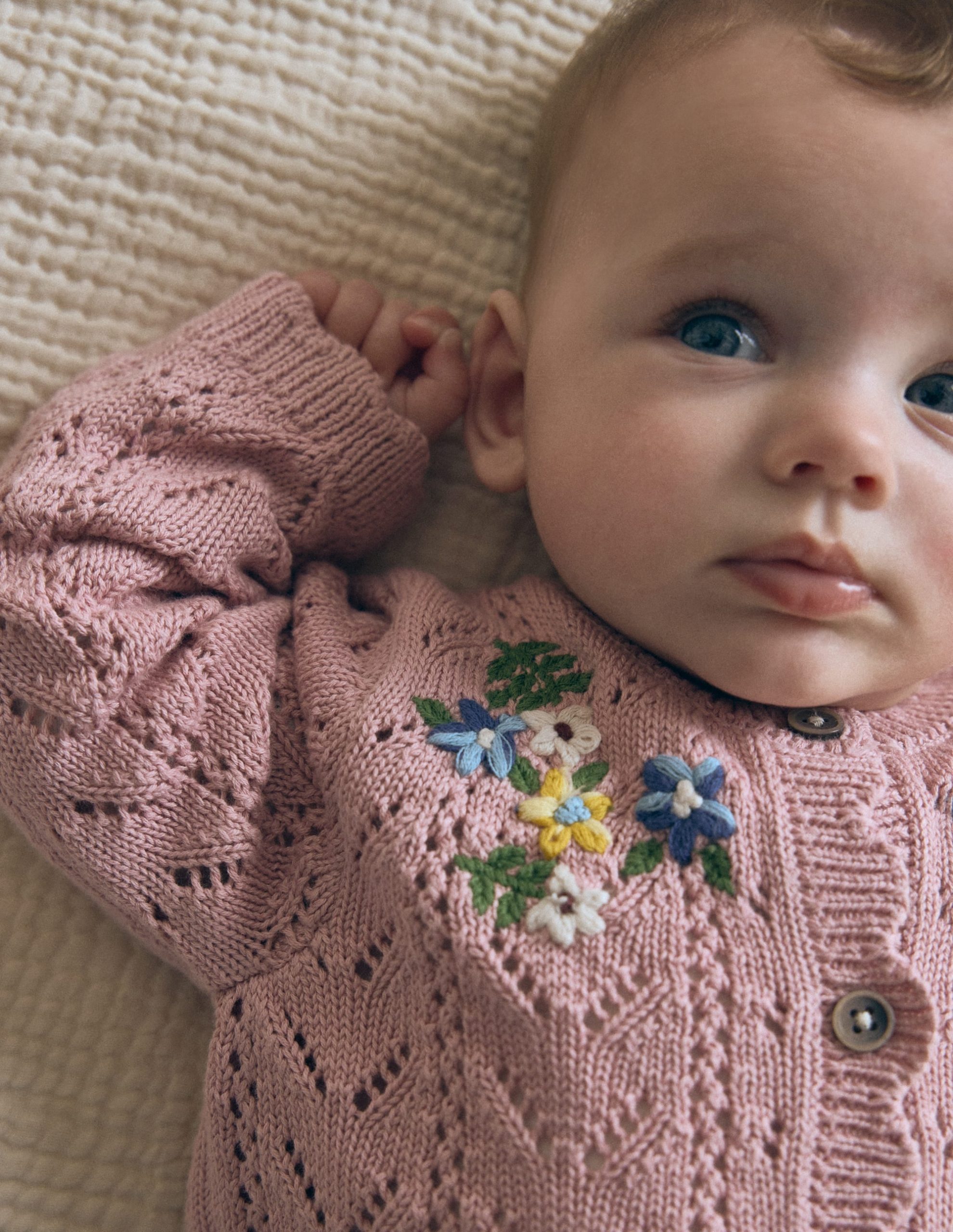 Embroidered Cotton Cardigan-Vintage Pink Mini Embroidered - Image 4