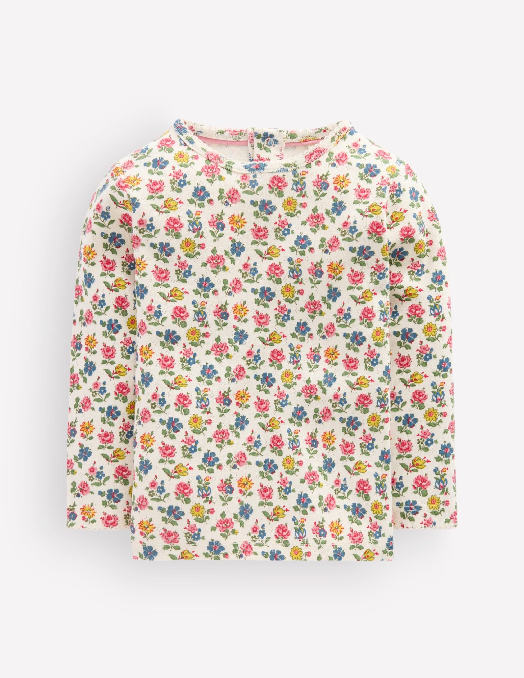 Cotton Pointelle Top-Multi Floral Print