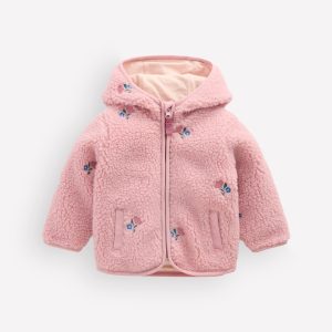 Embroidered Borg Jacket-Pink Floral